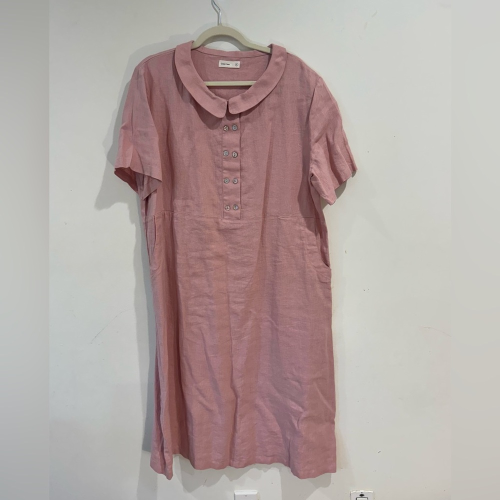 100% linen Pink Button-Up Women's Dress